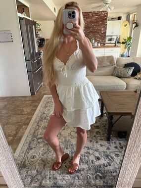 Aeropostale White Tiered Smocked Mini Dress